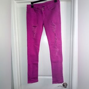 Purple distressed jeans
